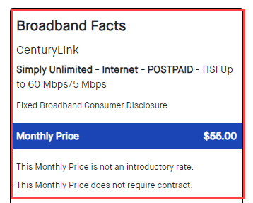 CenturyLink Broadband Internet Information Label, Broadband facts