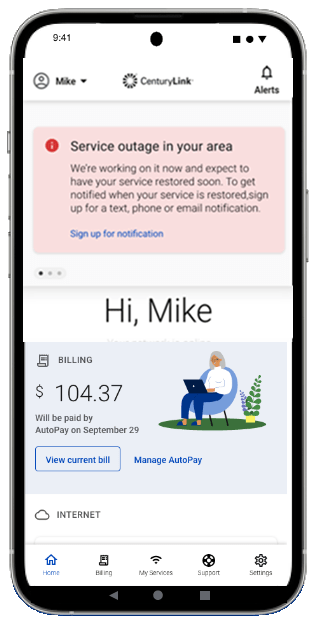 CenturyLink app outage notification