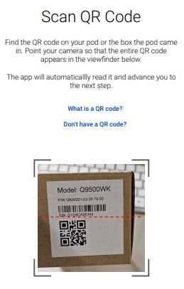 Adding a new WiFi pod through the app - scan the QR code