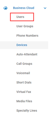 Connected Voice account menu, users